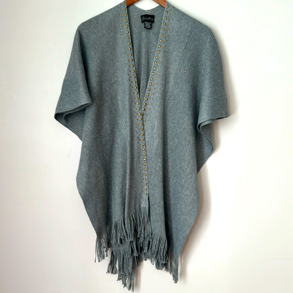 Candor Womens Gray Stud Tasseled Wrap Winter Casual One Size